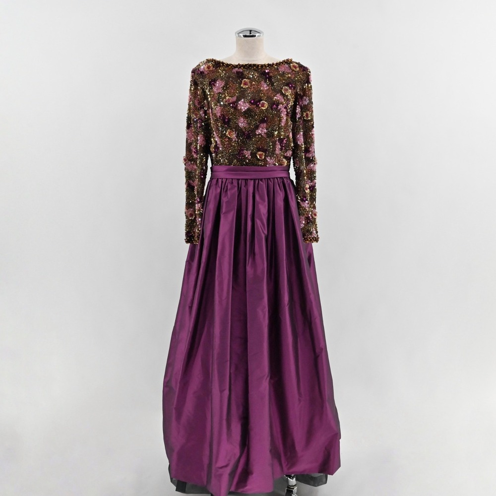 Victoria Royal Beaded Gown Womens Size 10 Purple Silk Vintage 60s Taffeta Dress